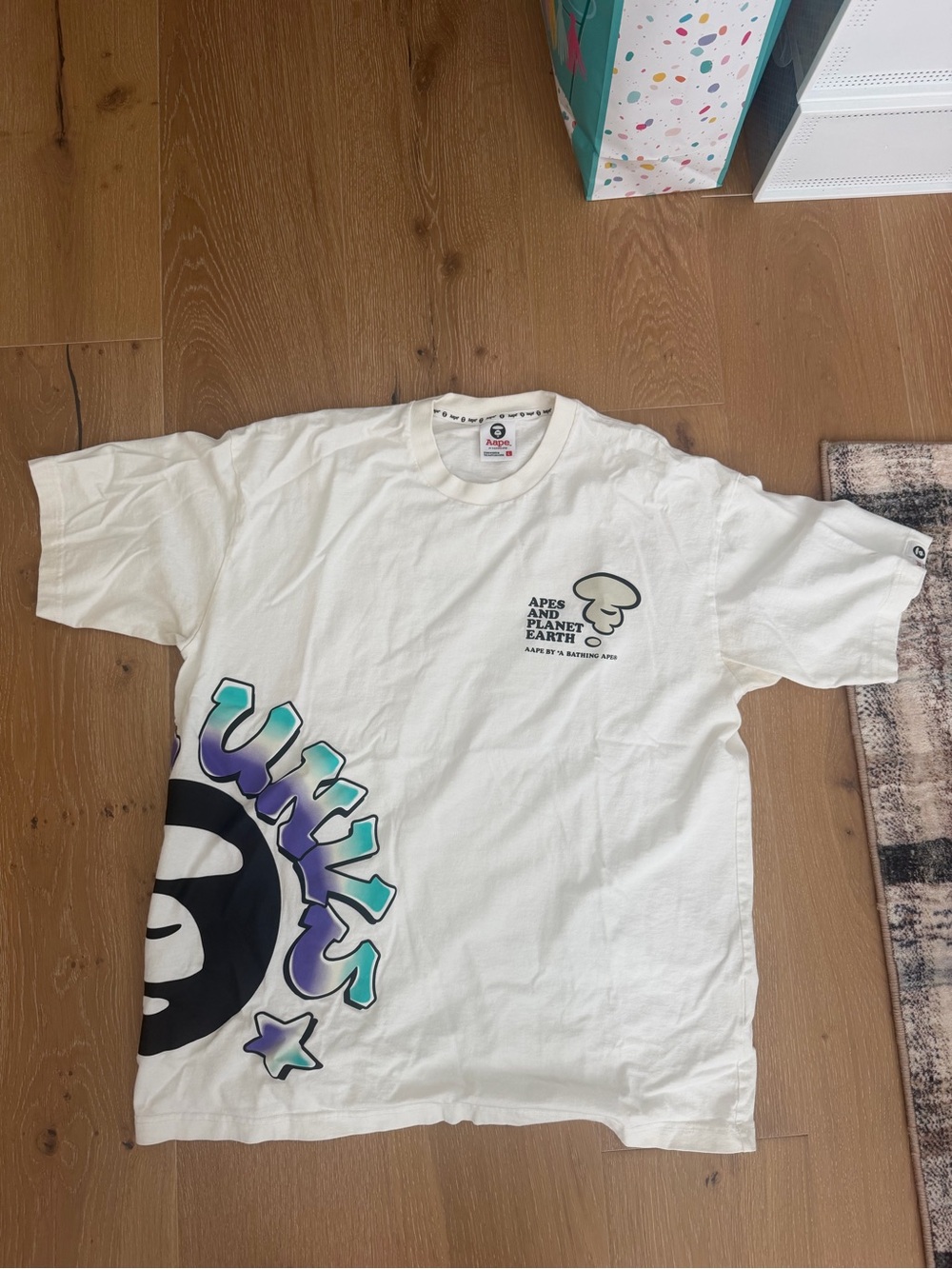 White Graphic Tee - Ape and Planet Earth